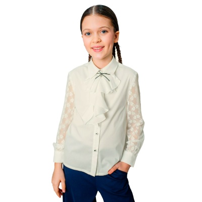 Блузка школьная с длинным рукавом для девочки Deloras C64098 молочная 1